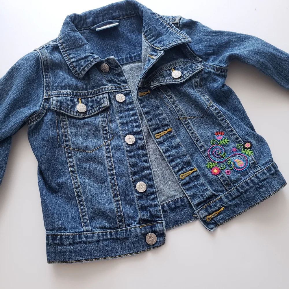 Hanna Andersson 100 / 4 Floral Embroidered Classic Jean Denim Jacket